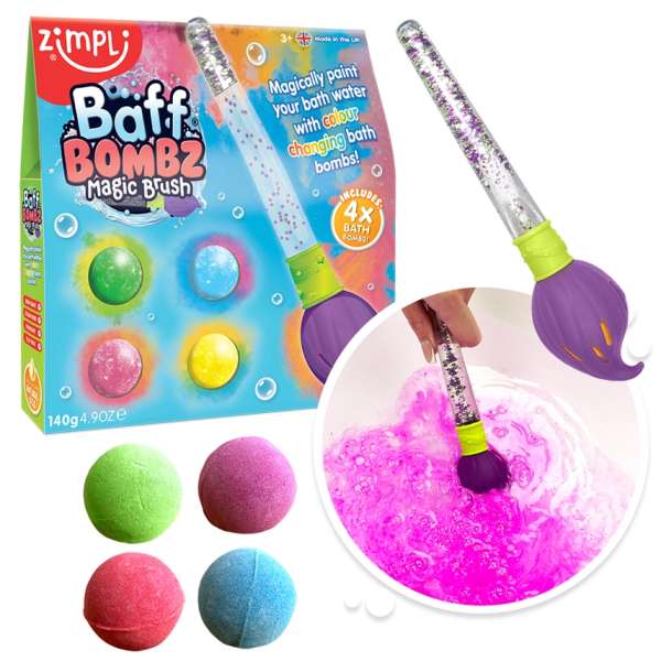 Zimpli Kids Baff Bombz Magic Brush badebombe pensel med 4 farverige badebomber til børn – vicca.dk

