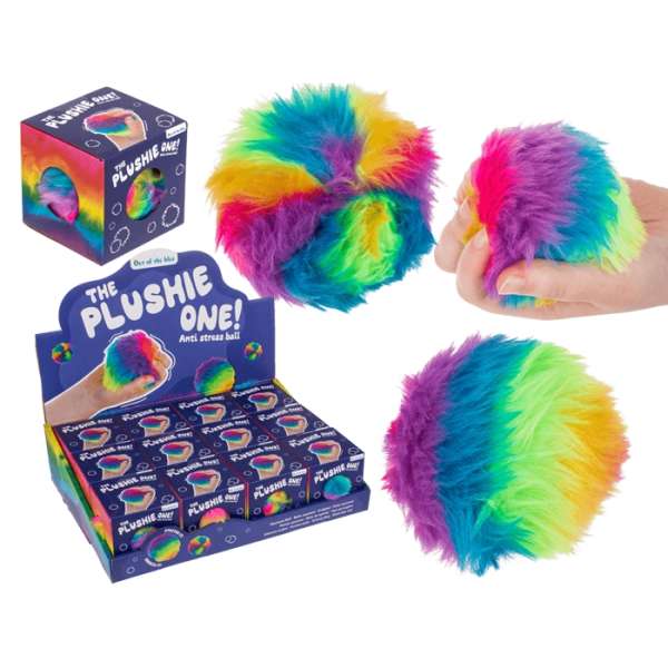 Plysset stressbold – blød fidget bold med pels til at klemme og skabe ro

