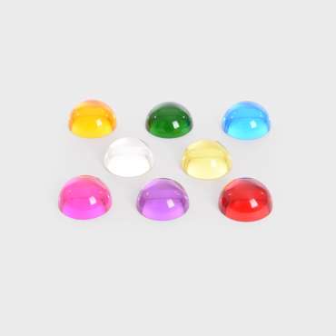 Sansehalvkugler i transparente farver – sanselegetøj til visuel stimulering og leg

