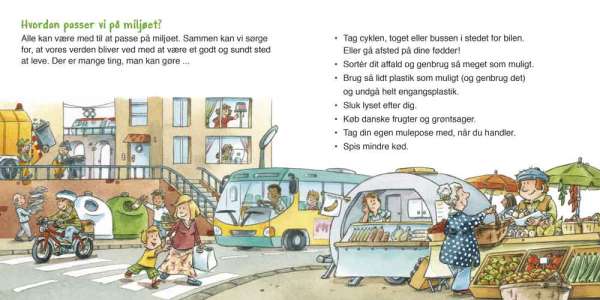 Opslag fra “Fortæl mig om min verden” – hverdagsscene med by og transport

