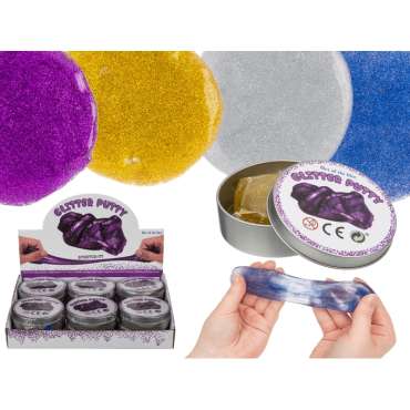 Glitter putty i dåse – elastisk slim med glitter til at strække, forme og skabe ro

