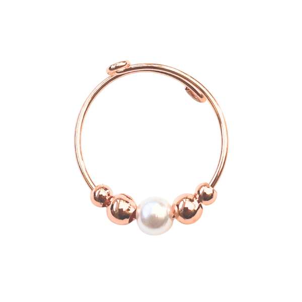 Fidgetring med perle i rosaguld – elegant og beroligende design

