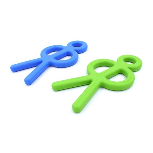 ARK Buddy Bite bideredskab i kongeblå og limegrøn – fleksible tyggeredskaber til sanselig regulering, oral stimulering og fokus

