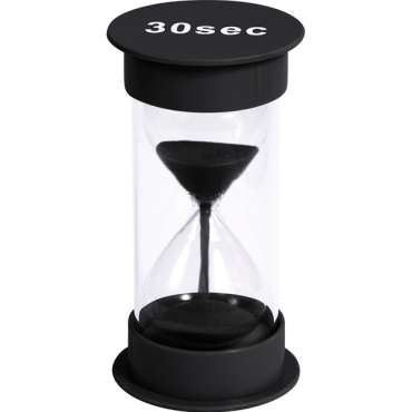 Timeglas 30 sekunder med sort sand – kort tidsmåler til børn, leg og aktiviteter


