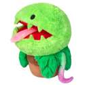 Venus fluefanger bamse set fra siden – blød plush plante med åben mund, tænder og lyserød tunge

