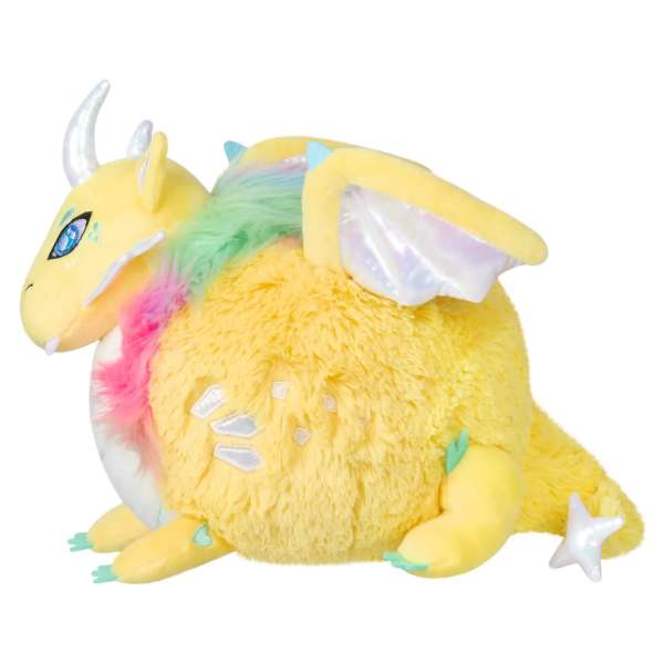 Prismatic drage bamse set fra siden – blød plush drage med pastel regnbuefarver, vinger og hale

