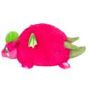 Dragefrugt drage bamse set fra siden – fluffy pink plush figur med grønne detaljer og små vinger

