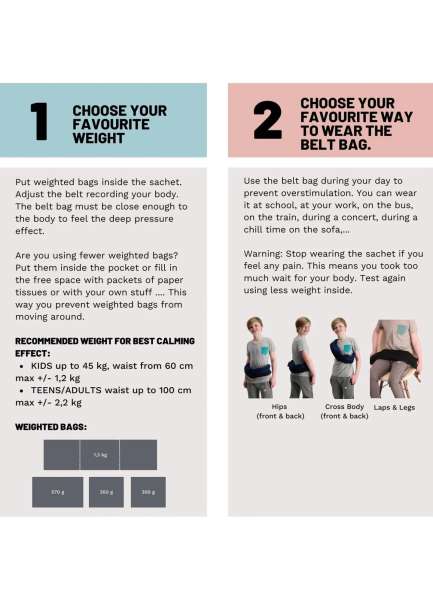 CalmDesign bæltetaske med tyngde anvendelse – hjælper med ro, fokus og sanseregulering

