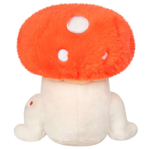 Fluesvamp bamse set bagfra med stor orange svampehat, blød dekorativ tøjbamse

