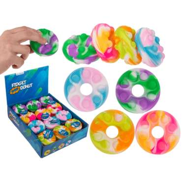 Pop Fidget Donut – farverig pop-it fidget til at trykke, reducere stress og skabe ro

