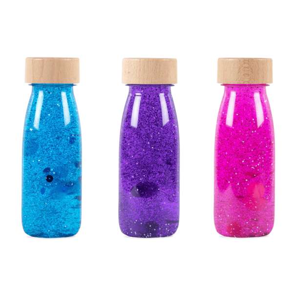 Petit Boum Float Magic 3-pak – sanseflasker i pink, lilla og blå til visuel sansestimulering

