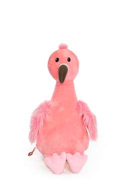 Flamingo bamse i lyserød plys med lange ben og bløde vinger, dekorativ og krammevenlig tøjbamse til børn

