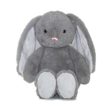 Grå kanin bamse i blødt plys med lange ører, sød og krammevenlig tøjbamse til børn og baby


