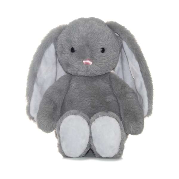 Grå kanin bamse i blødt plys med lange ører, sød og krammevenlig tøjbamse til børn og baby

