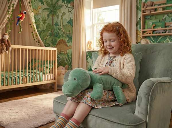 Barn bruger dinosaur bamsepude med tyngde – giver ro, tryghed og afslapning


