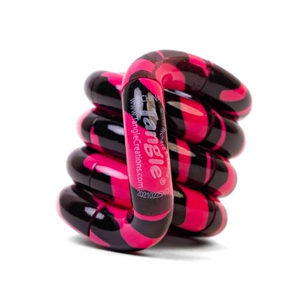 Tangle Jr. Masterpiece i Stria i farven sort og pink – fleksibelt og drejeligt fidget


