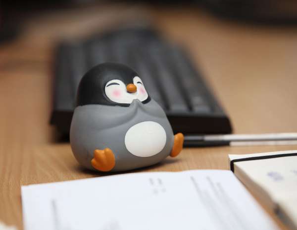 Zenguin pingvin fidget – antistress klemmedyr sider på et bord 