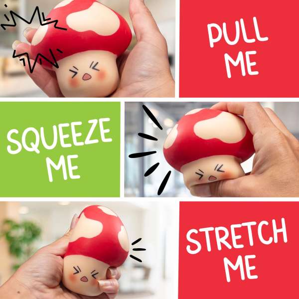 Stress Shroom klemmedyr – blødt fidget-legetøj til ro og koncentration.

