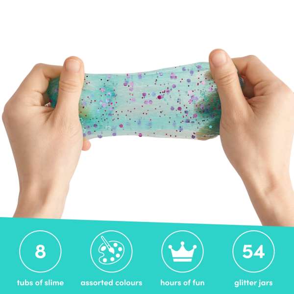 Lav selv slim sæt med tilbehør og ingredienser til at lave farverigt slim derhjemme


