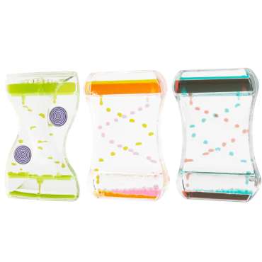 Zig-zag sanse-timeglas – sæt med 3 stk. til visuel stimulering og sanseleg.

