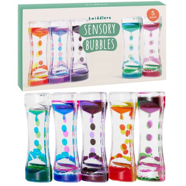 Sanse timeglas sæt med 5 farverige sensory bubbles til børn – visuel sansestimulerende legetøj


