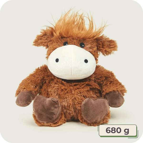 Sansebamse Warmies® Højlandsko – blød og varmende bamse til kram og afslapning.

