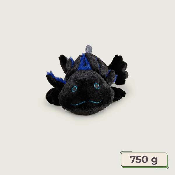 Sansebamse Warmies sort axolotl set forfra 