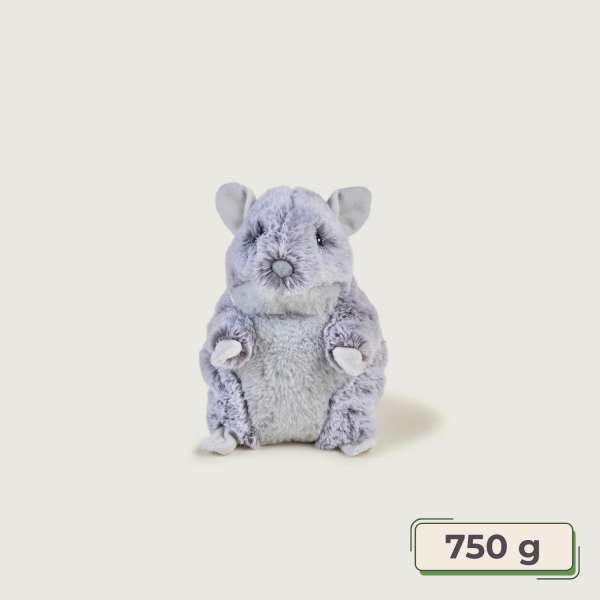 Sansebamse Warmies chinchilla siddende forfra – blød varmende bamse til tryghed


