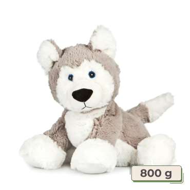 Husky sansebamse – blød og taktil bamse med realistisk hundedesign, ideel til kram, sanseleg og beroligende leg for børn.

