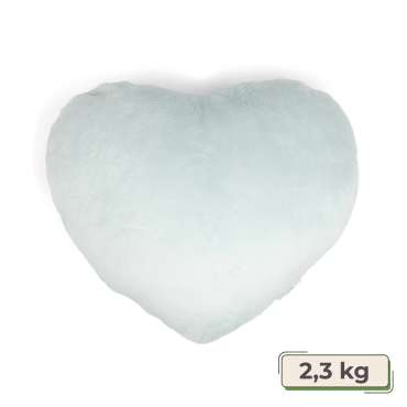 Hjertekram pude vist liggende, formet som hjerte med blødt stof og 2,3 kg fyld