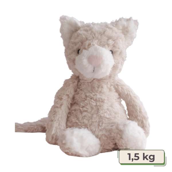 Katten Pickles bamse i lys farve – stor, blød krammebamse til børn

