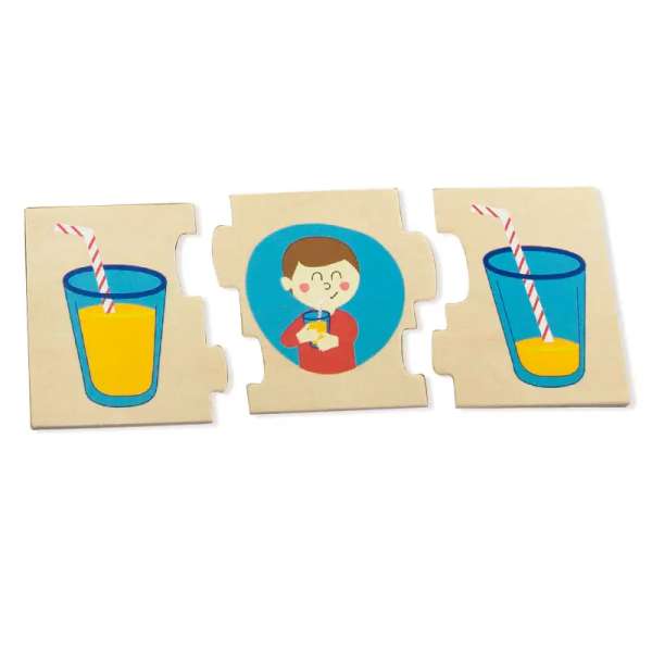 Pædagogisk træpuslespil – børn lærer tidsrækkefølge gennem leg.

