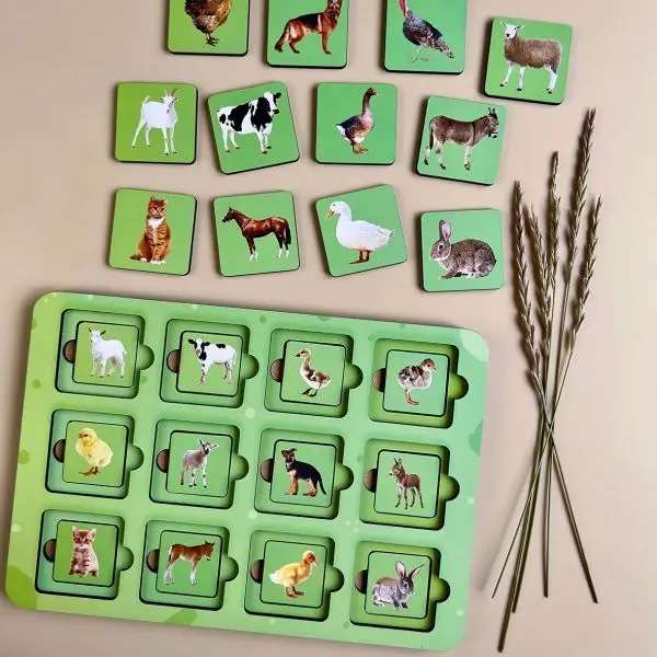 læringsspil med dyr og unger – puslespil brikker oversigt

