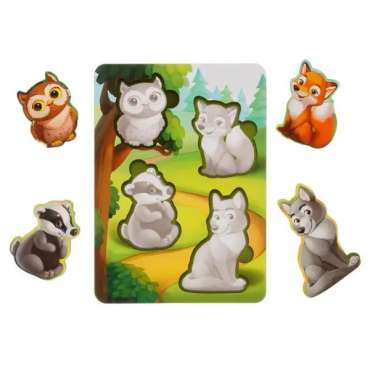 puslespil med skovens dyr til børn – ræv ugle grævling og ulv læringsspil

