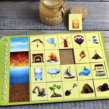 associations puslespil børn med de 4 elementer jord vand ild luft læringsspil

