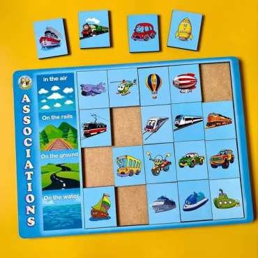 transport puslespil børn med biler, tog, fly og skibe – associationsspil læring


