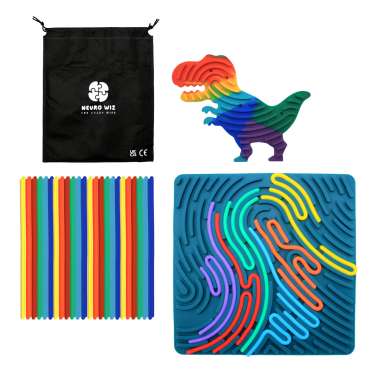 Sanse- og snørrebræt med dinosaur – finmotorisk legetøj med snører og mønsterplade

