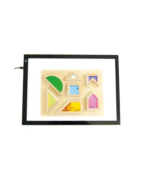 Transparent træpuslespil fra Andreu Toys – farverige brikker med lydfunktion.

