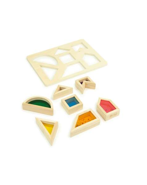 Sensorisk puslespil med transparente brikker – lær at matche figurer og lyde.

