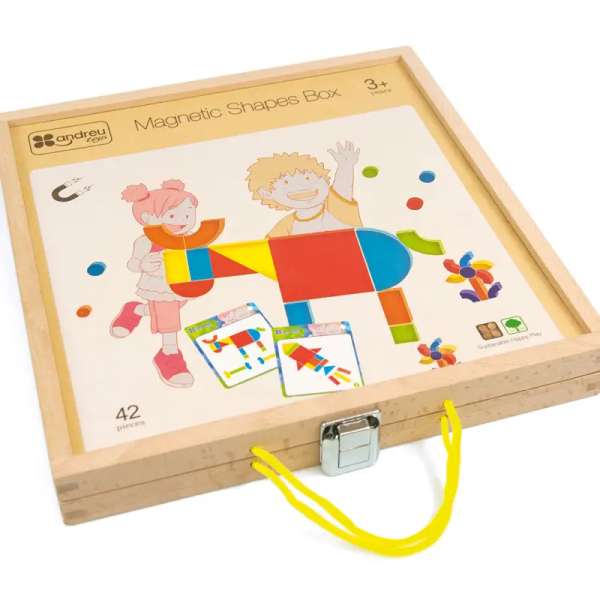 Andreu Toys magnetiske læringsspil – børn matcher mønsterkort og former.

