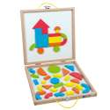 Farverige magnetiske brikker og mønsterkort – stimulerer finmotorik og koncentration.


