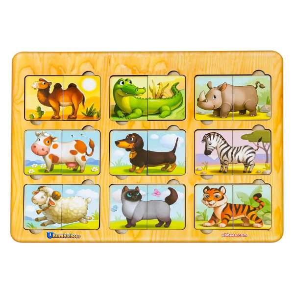 Detalje af træpuslespil Fantastiske dyr – robuste træbrikker til små hænder.

