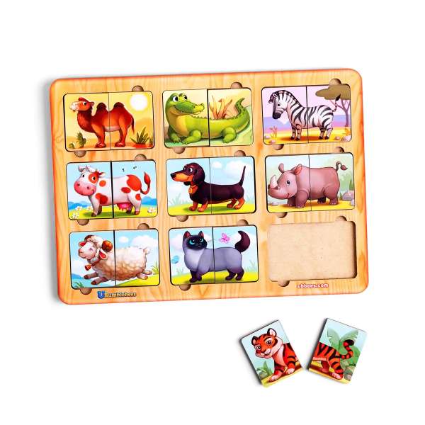 Træpuslespil Fantastiske dyr – samlet motiv med farverige dyreillustrationer til børn.


