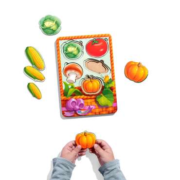 Træpuslespil – Grøntsager i kurv (stor, mellem og lille)