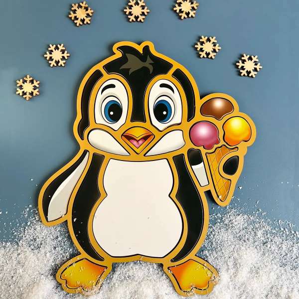 Pingvin puslespil i træ med 4 brikker – børnevenligt læringspuslespil.