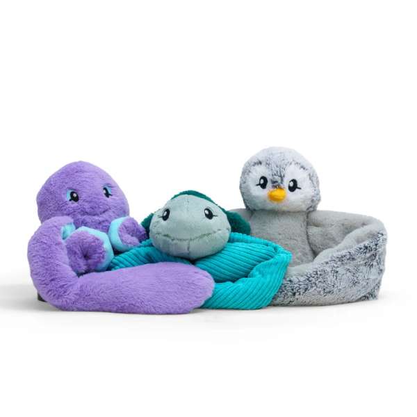 Hugimals Hugaround blæksprutte sammen med 3 vender  – tyngdebamser til sanselig regulering og tryghed

