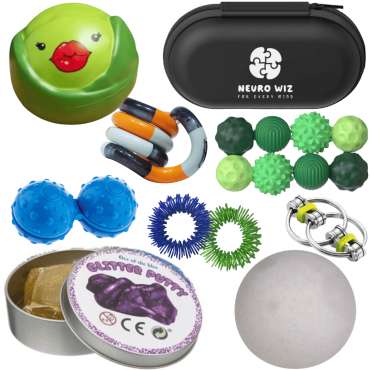 Pilfingerkasse til store pilfingre – sæt med fidget toys og sanselegetøj til større børn og voksne

