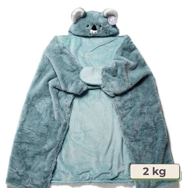 Koala hoodie-tyngdetæppe i blå 2 kg – blød wearable tyngde til ro, tryghed og sanselig regulering

