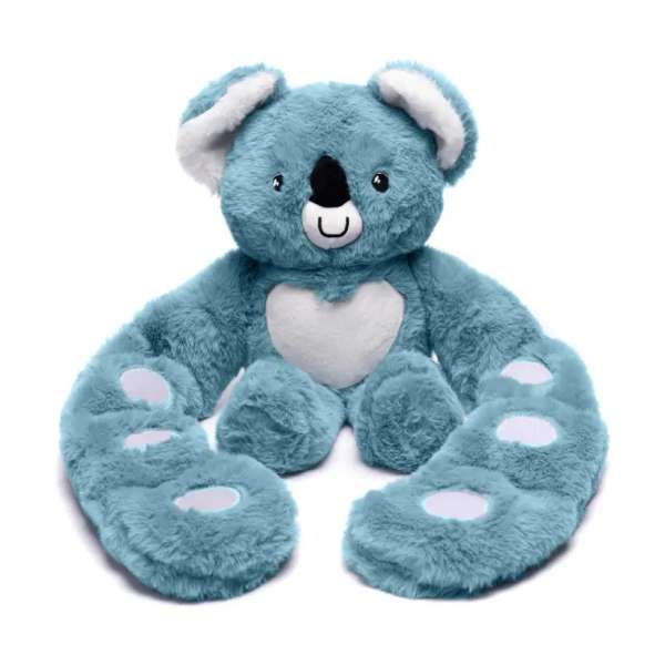 Koala Hugger tyngdebamse i blå plys – sansestimulerende bamse til afslapning og kropslig ro

