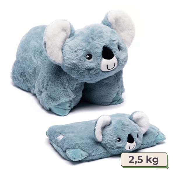 Koala tyngdepude i blå 2,5 kg – blød sansestimulerende pude med vægt til ro og afslapning

